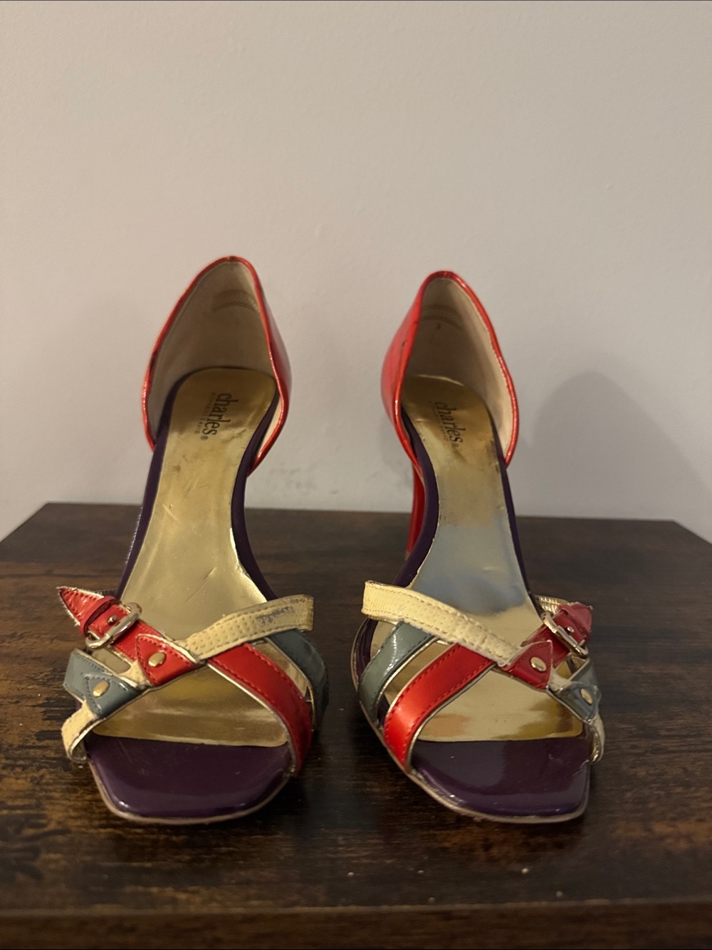 Charles David Red, Purple & Cream Colorblock D'Orsay Heels